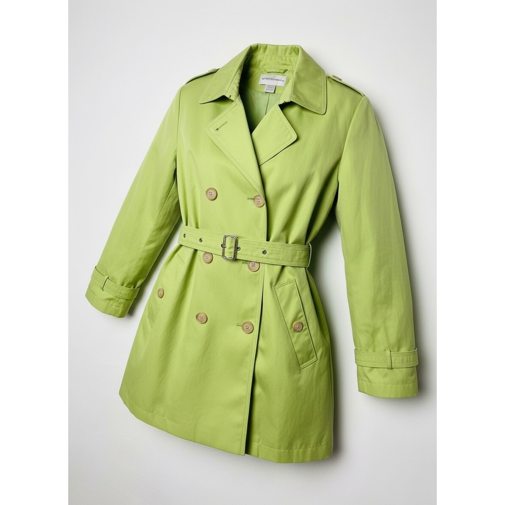 Worthington Lime Green Double Breasted Belted Trench Coat Womens Size L
